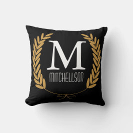 Goldwheat Laurels on Black - Personalisiert Kissen