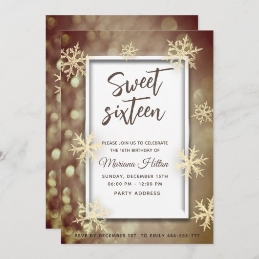 Goldwinterwunder - Bokee-Schneeflocken Einladung (Vorne/Hinten)