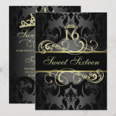 Goldwirl Damask Sweet16 Birthday Einladung (Vorne/Hinten)