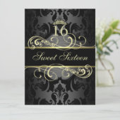 Goldwirl Damask Sweet16 Birthday Einladung (Stehend Vorderseite)