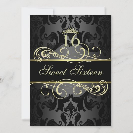 Goldwirl Damask Sweet16 Birthday Einladung (Vorderseite)