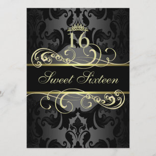 Goldwirl Damask Sweet16 Birthday Einladung