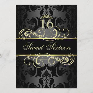 Goldwirl Damask Sweet16 Birthday Einladung