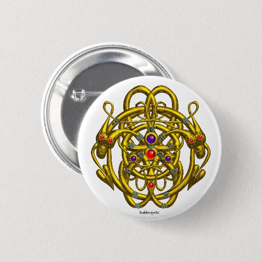 GOLDZELLTISCHE KNOTEN MIT ZWEI DRACHEN BUTTON (Vorne & Hinten)
