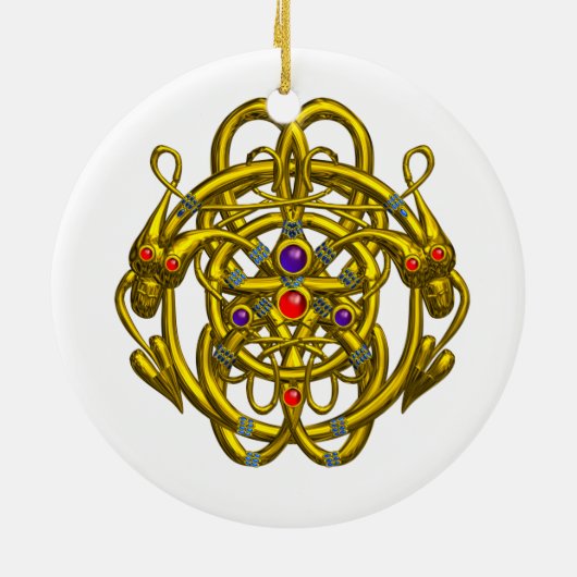 GOLDZELLTISCHE KNOTEN MIT ZWEI DRACHEN KERAMIKORNAMENT (Hinten)