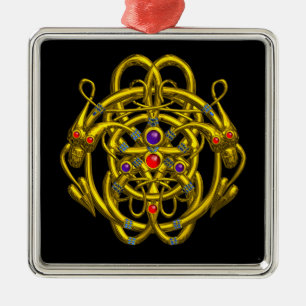 GOLDZELLTISCHE KNOTEN MIT ZWEI DRACHEN ORNAMENT AUS METALL