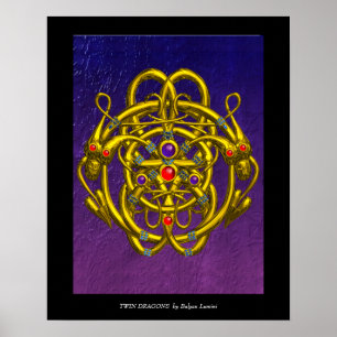 GOLDZELLTISCHE KNOTEN MIT ZWEI DRACHEN POSTER