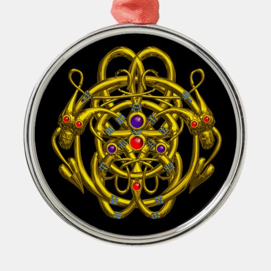 GOLDZELLTISCHE KNOTEN MIT ZWEI DRACHEN SILBERNES ORNAMENT (Vorne)