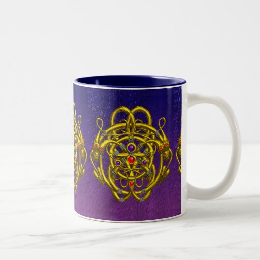 GOLDZELLTISCHE KNOTEN MIT ZWEI DRAGONEN IN LILA ZWEIFARBIGE TASSE (Rechts)