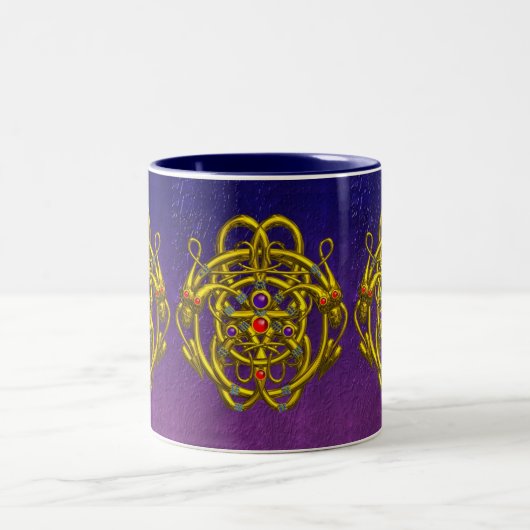 GOLDZELLTISCHE KNOTEN MIT ZWEI DRAGONEN IN LILA ZWEIFARBIGE TASSE (Mittel)