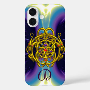 GOLDZELLTISCHE KNOTEN MIT ZWEI-DRAGONEN-MONOGRAMM iPhone 16 HÜLLE