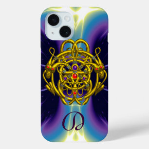 GOLDZELLTISCHE KNOTEN MIT ZWEI-DRAGONEN-MONOGRAMM iPhone 15 HÜLLE