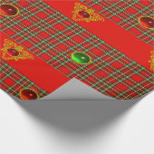 GOLDZELLTISCHES HERZ, GEMS, ROTES GRÜNES SCHOTTISC GESCHENKPAPIER (Ecke)