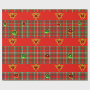 GOLDZELLTISCHES HERZ, GEMS, ROTES GRÜNES SCHOTTISC GESCHENKPAPIER