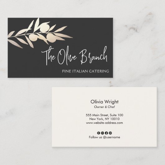 Goldzweig Italienischer oder griechischer Catering Visitenkarte (Vorne/Hinten)