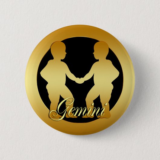 GOLDzwillings-TIERKREIS-ZEICHEN Button (Vorderseite)