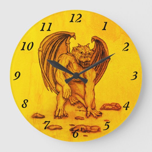 Golem Gargoyle Große Wanduhr (Vorderseite)