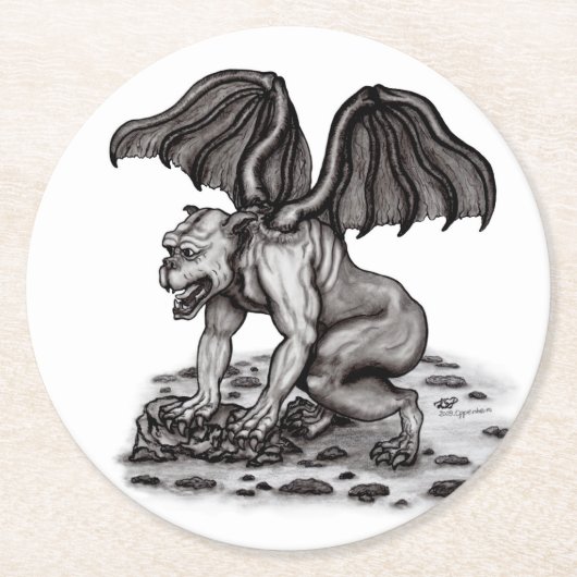 Golem Gargoyle Runder Pappuntersetzer (Vorderseite)