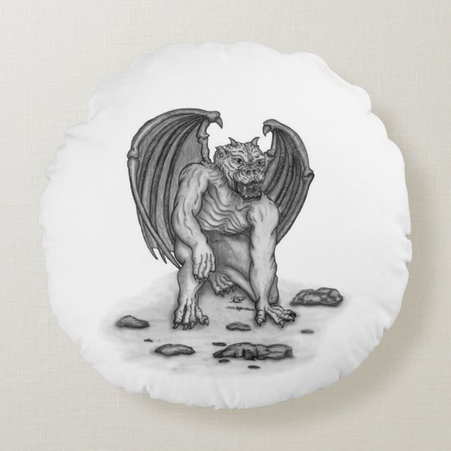 Golem Gargoyle Rundes Kissen (Vorderseite)