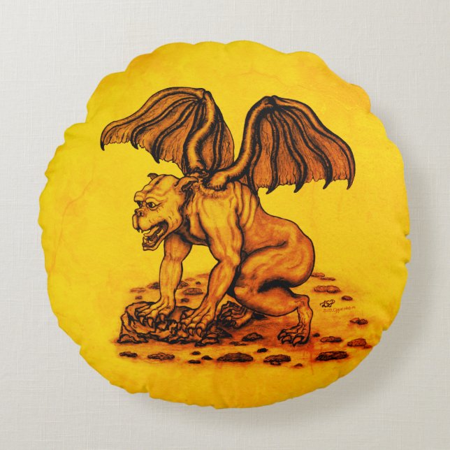 Golem Gargoyle Rundes Kissen (Vorderseite)