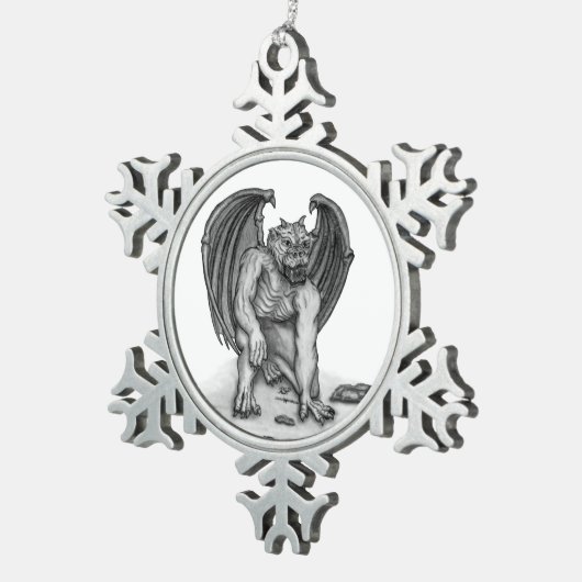 Golem Gargoyle Schneeflocken Zinn-Ornament (Rechts)