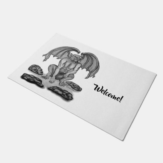 Golem Gargoyle , Schwarz-Weiß-Design Fußmatte (Schrägansicht)