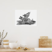 Golem - Gargoyle schwarz-weiß design Poster (Küche)