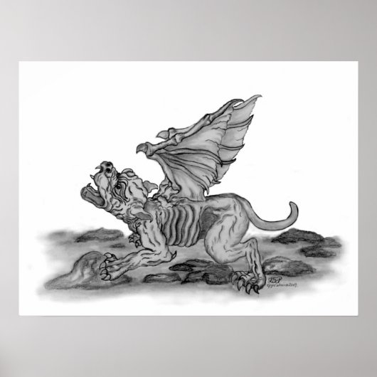 Golem - Gargoyle schwarz-weiß design Poster (Vorne)