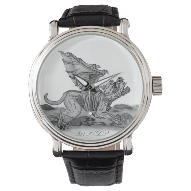 Golem Gargoyle, Schwarzweiß-Design Armbanduhr (Vorderseite)