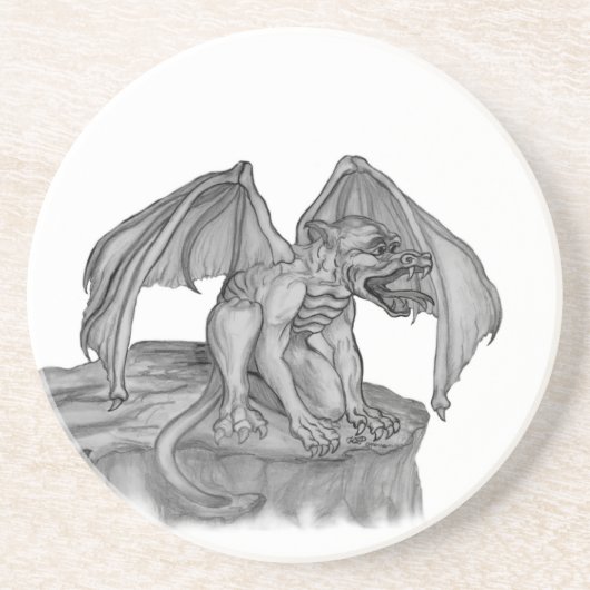 GOLEM - Gargoyle Schwarzweiß-Design Getränkeuntersetzer (Vorne)