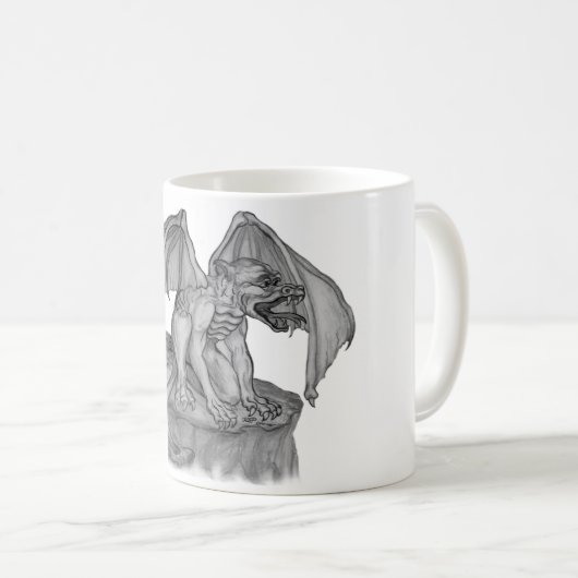 GOLEM - Gargoyle Schwarzweiß-Design Kaffeetasse (VorderseiteRechts)