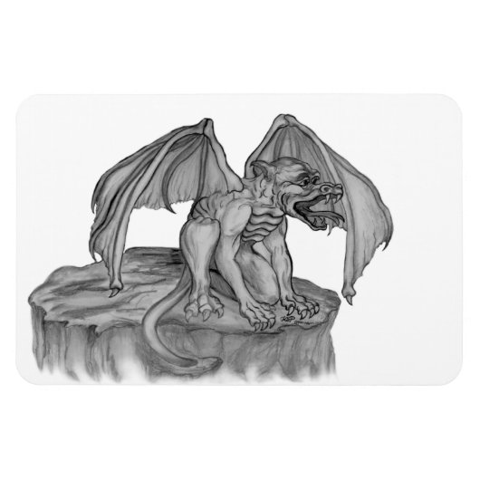 GOLEM - Gargoyle Schwarzweiß-Design Magnet (Horizontal)