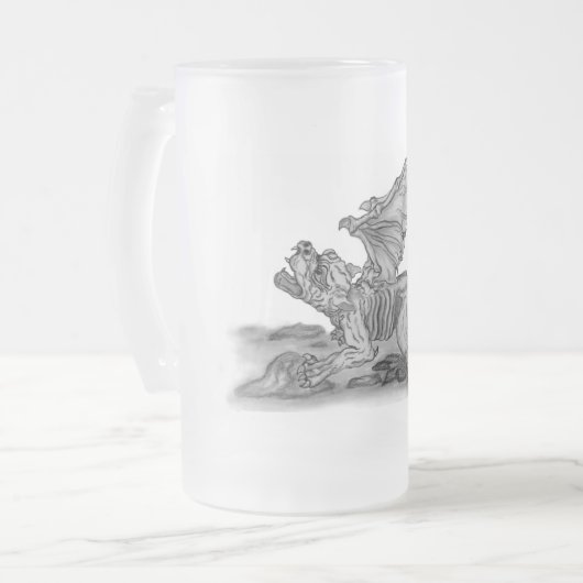GOLEM Gargoyle Schwarzweiß-Design Mattglas Bierglas (Vorderseite Links)