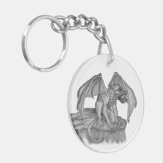 GOLEM - Gargoyle Schwarzweiß-Design Schlüsselanhänger (Vorderseite links)