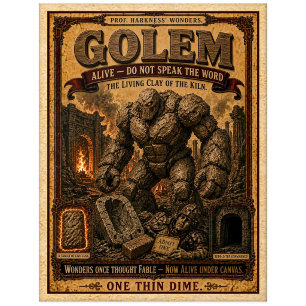Golem, Vintage Zirkusmonster Postkarte