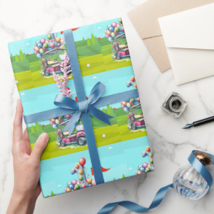 Golf 1. Geburtstag 1 Jahr alter Golfer mit Karren Geschenkpapier