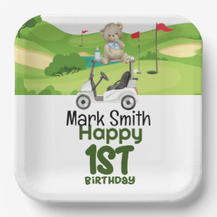 Golf 1. Geburtstag 1 Jahr alter Golfer mit Karren Pappteller