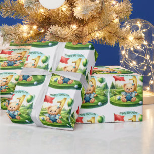Golf 1. Geburtstag ein Jahr alter Golfer mit Numme Geschenkpapier