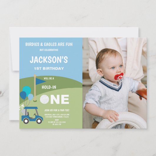 Golf 1. Geburtstag Einladung mit Foto (Vorderseite)