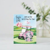 Golf 1. Geburtstag Einladung - Pink Golf Cart (Stehend Vorderseite)