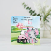 Golf 1. Geburtstag Einladung - Pink Golf Cart (Stehend Vorderseite)