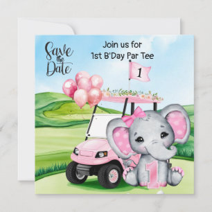 Golf 1. Geburtstag Einladung - Pink Golf Cart