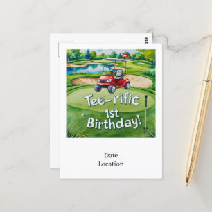 Golf 1. Geburtstag Golfer macht eins Postkarte