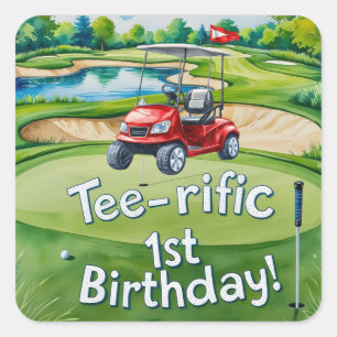 Golf 1. Geburtstag Golfer macht eins Quadratischer Aufkleber