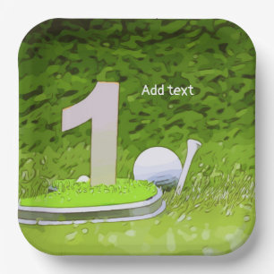 Golf 1. Geburtstag mit Nummer 1 auf grünem Gras Pappteller