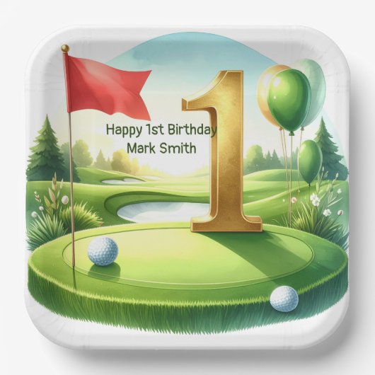 Golf 1. Geburtstag mit Putting Green Thema Pappteller (Vorderseite)