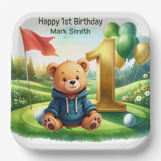 Golf 1. Geburtstag mit Putting Green Thema Pappteller (Vorderseite)