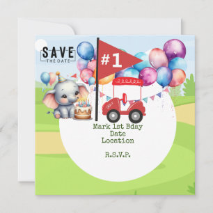 Golf 1. Geburtstag mit rotem Golfwagen auf Grün Save The Date