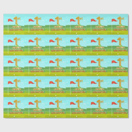 Golf 1. Geburtstag Niedliches Thema Geschenkpapier (Flach)