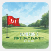 Golf 1 Geburtstag Party in einem Quadratischer Aufkleber (Vorderseite)